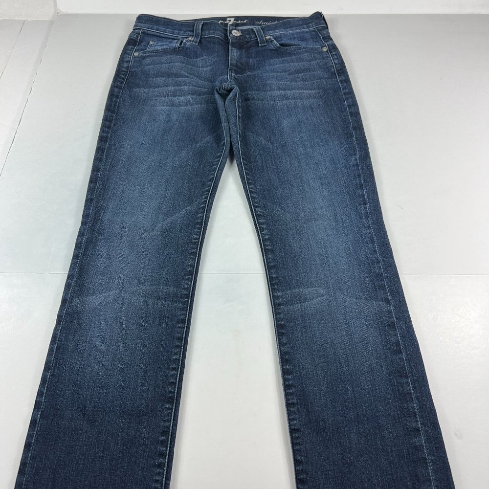 7 For All Mankind Jean Womens 27 Straight Dark Blue Faded Whiskers Stretch Denim